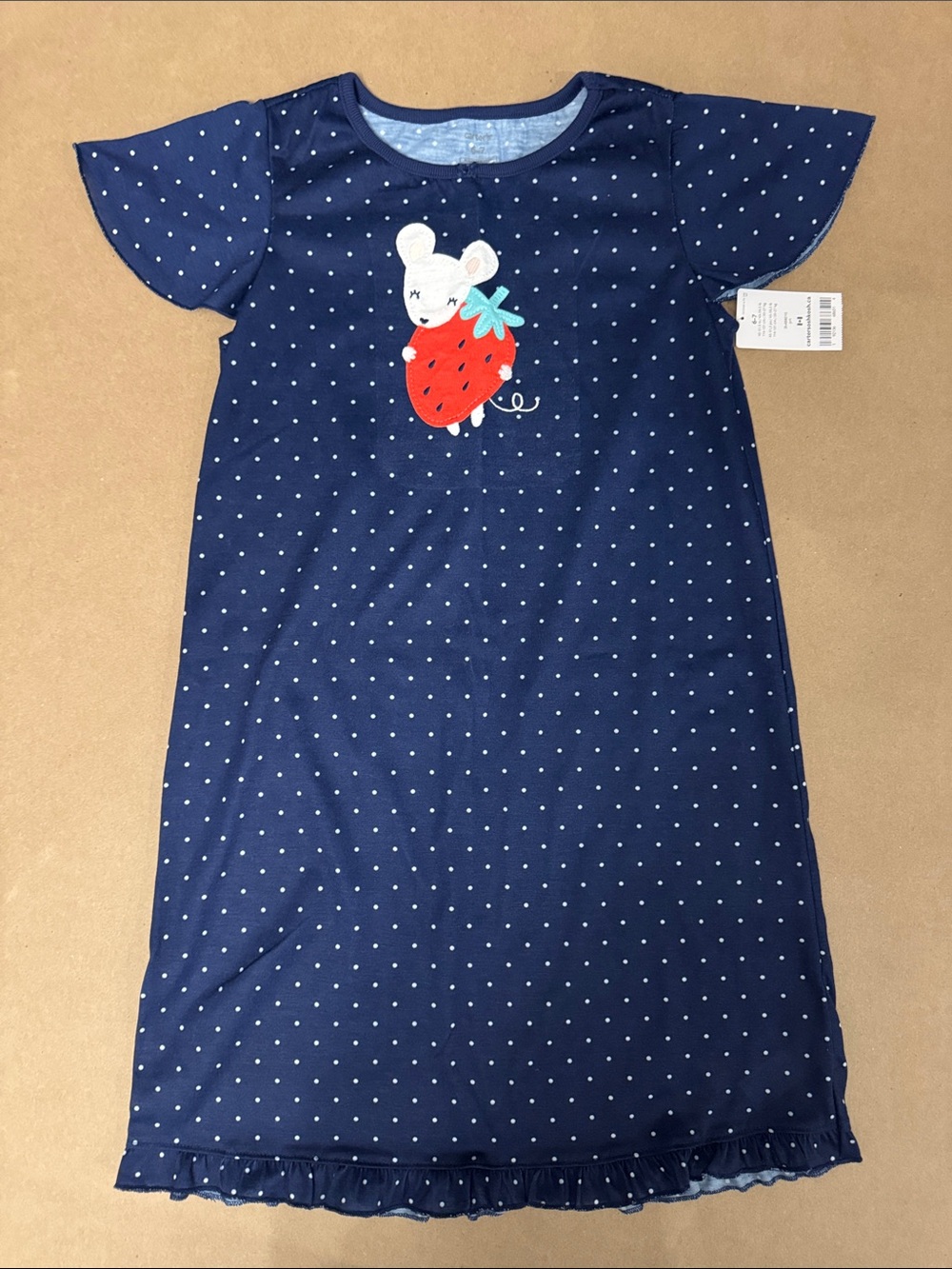 NWT OshKosh B'gosh Navy Polka Dot Dress with Red Strawberry Mouse